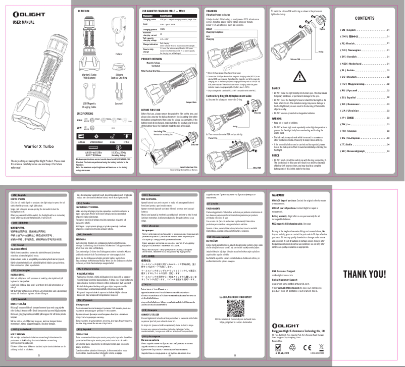 Page 1 de la notice Manuel utilisateur Olight Warrior X Turbo