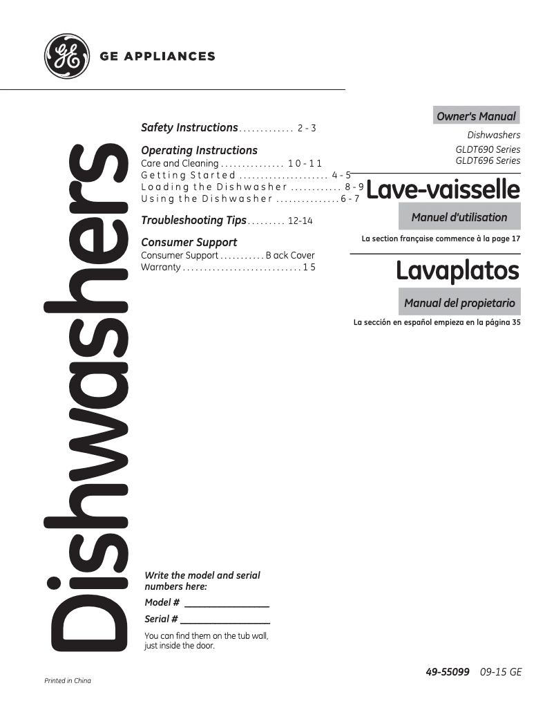 Page 1 de la notice Mode d'emploi GE GLDT690JBB