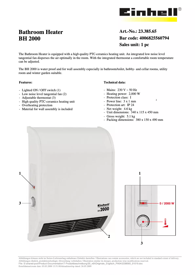 Page n°1 - Manuel utilisateur Einhell BH 2000