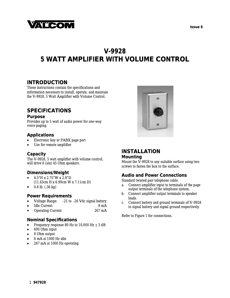 Página 1 del manual Manual de usuario Valcom V-9928