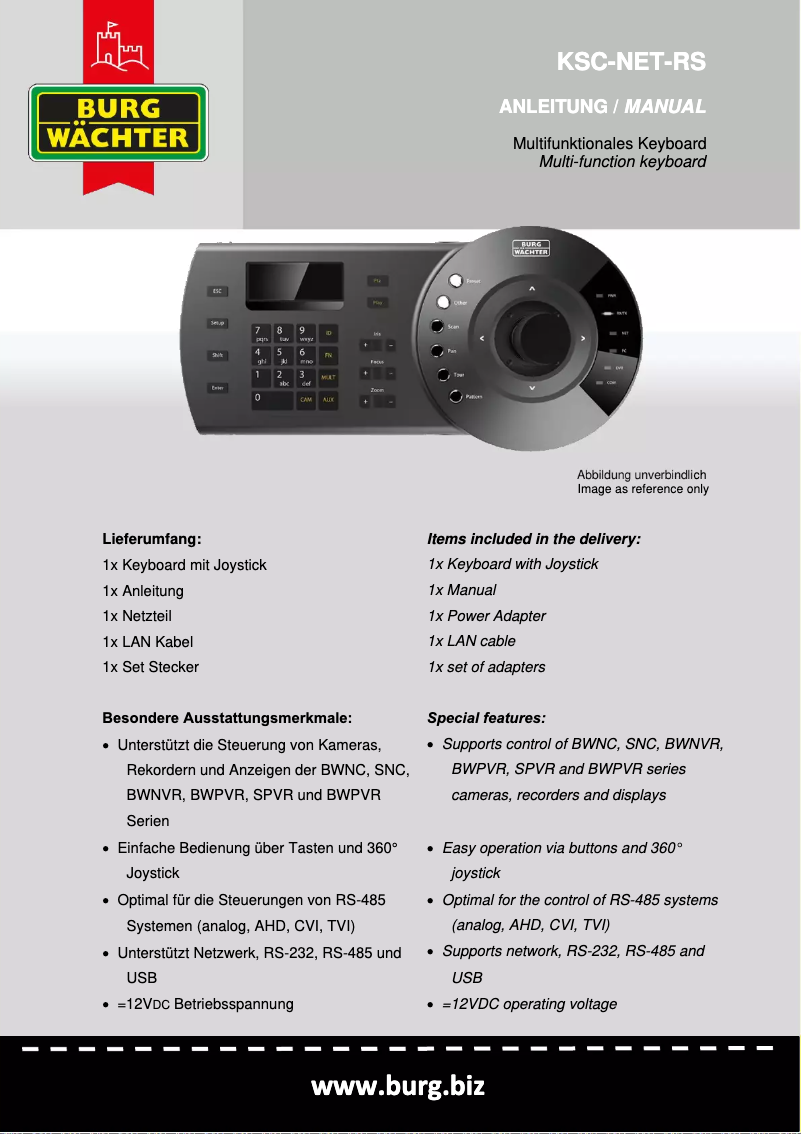 Image de la première page du manuel de l'appareil KSC-NET-RS