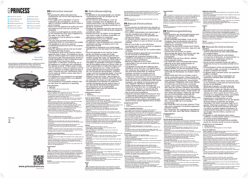 Page 1 de la notice Manuel utilisateur Princess Raclette 6 Grill Party 162725