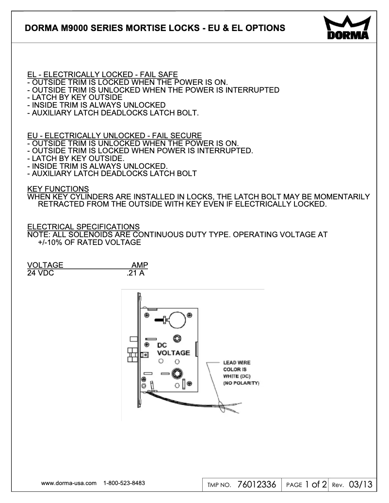 Page 1 de la notice Manuel utilisateur Dormakaba M9000