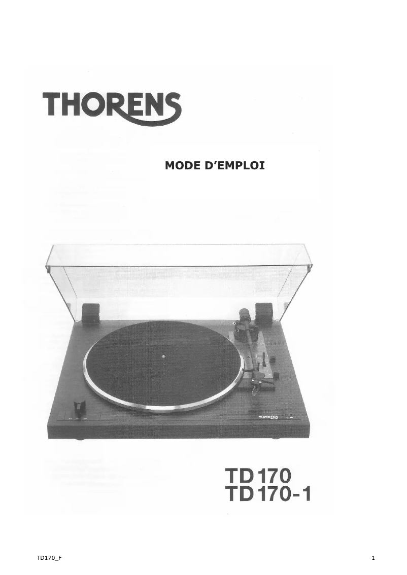 Page 1 de la notice Manuel utilisateur Thorens TD 158