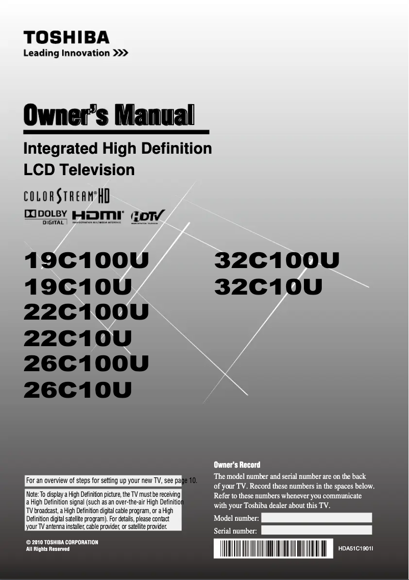 Page n°1 - Manuel utilisateur Toshiba Regza 26C100U
