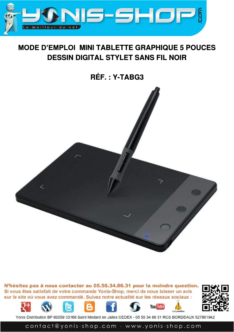 Page 1 de la notice Manuel utilisateur Yonis Y-TABG3