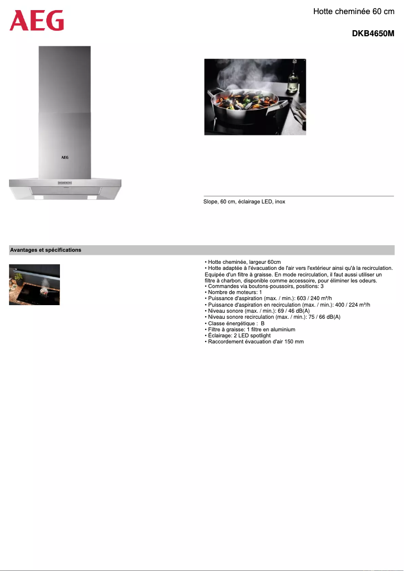 Página 1 del manual Ficha técnica AEG DKB4650M