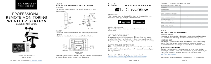 Page n°1 - Guide de démarrage rapide La Crosse Technology V40A-PROV2