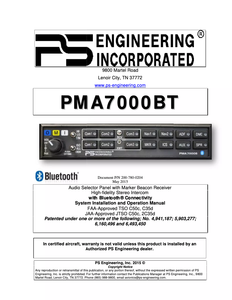 Page n°1 - Manuel utilisateur PS Engineering PMA7000BT