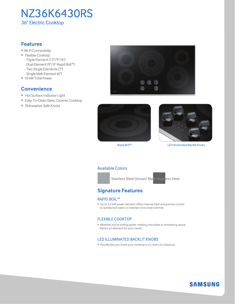 Page 1 de la notice Fiche technique Samsung NZ36K7570RG