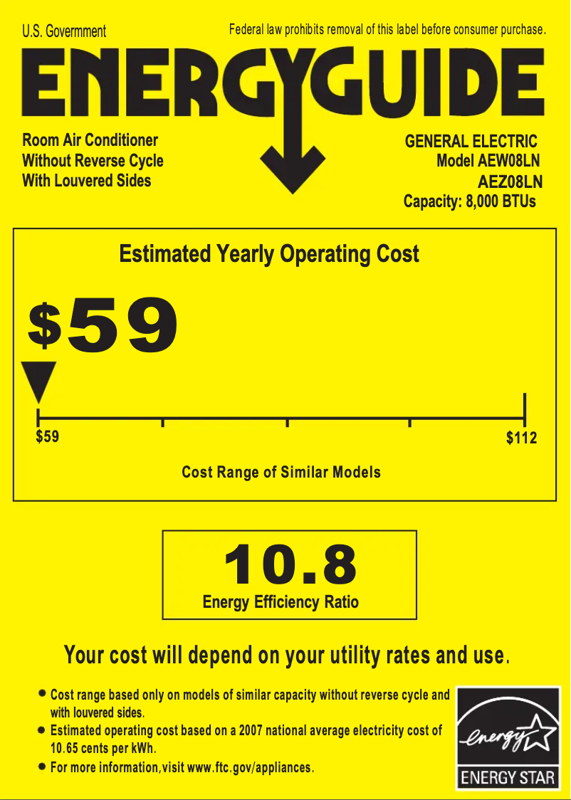 Page n°1 - Label énergétique GE AEW08LN