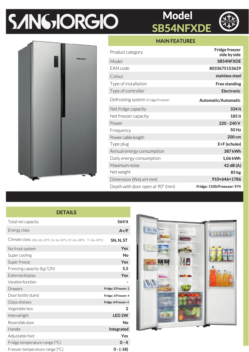 Page 1 de la notice Manuel utilisateur SanGiorgio SB54NFXD