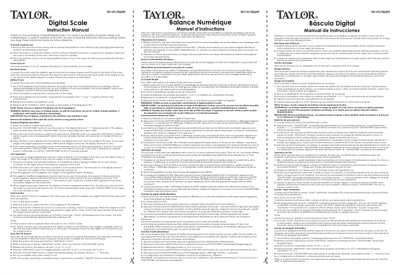 Page n°1 - Manuel utilisateur Taylor TE11FT