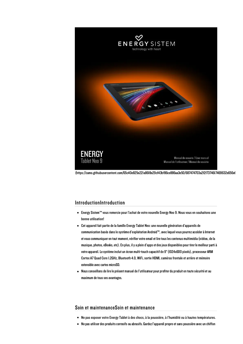 Page 1 de la notice Manuel utilisateur Energy Sistem Neo 9