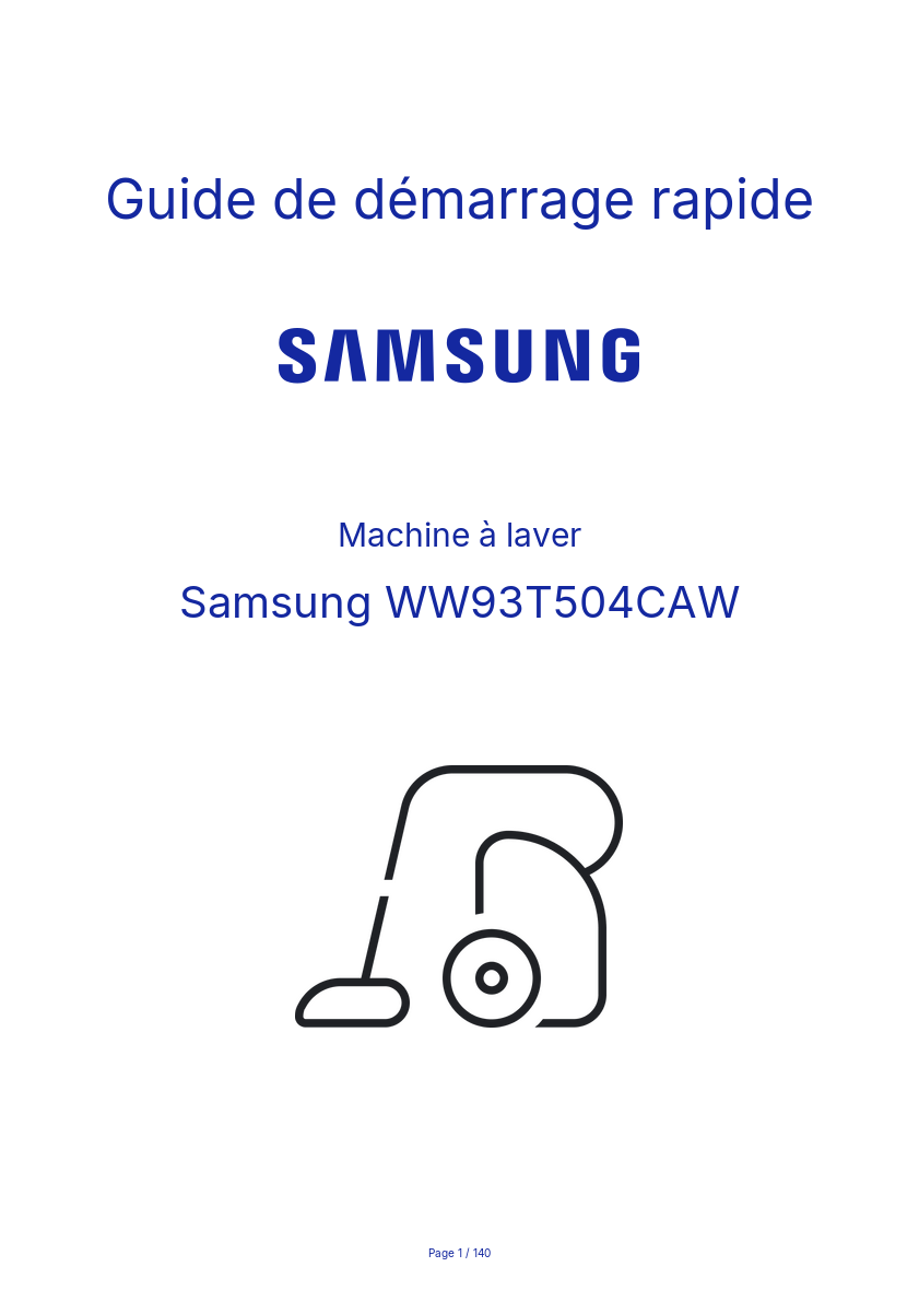 Page n°1 - Guide de démarrage rapide Samsung WW93T504CAW