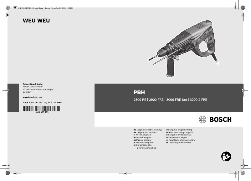 Page 1 de la notice Manuel utilisateur Bosch PBH 3000-2 FRE