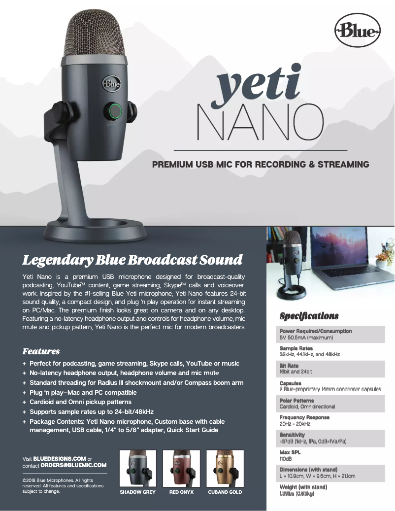 Page n°1 - Fiche technique Blue Microphones Yeti Nano