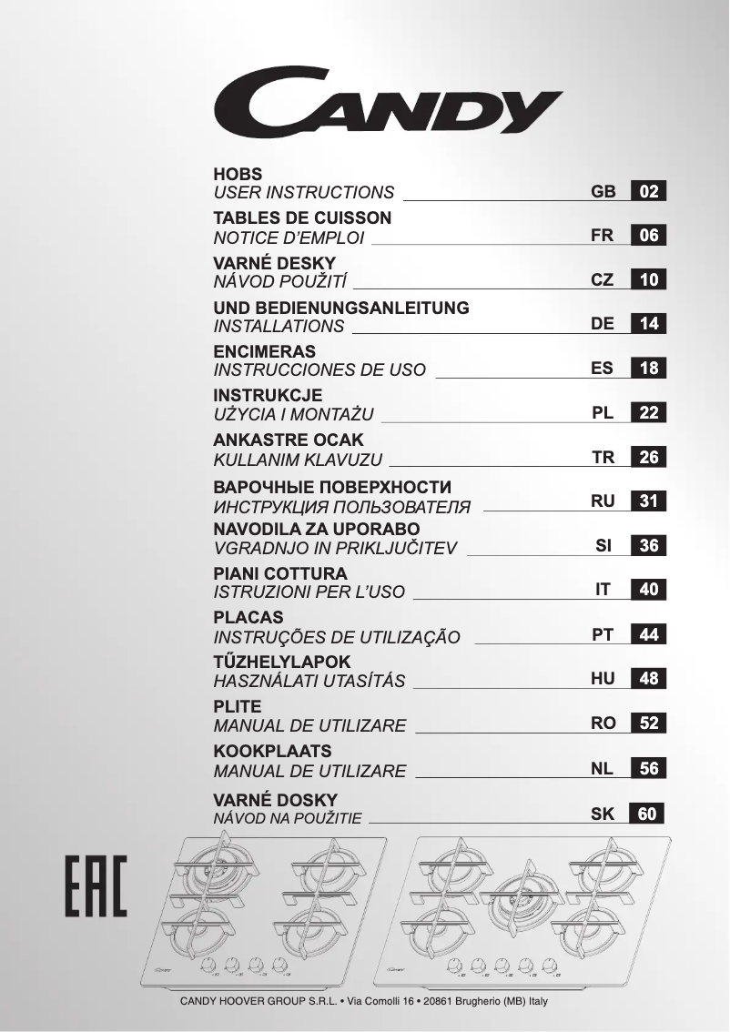 Page 1 de la notice Manuel utilisateur Candy CVG6DEB