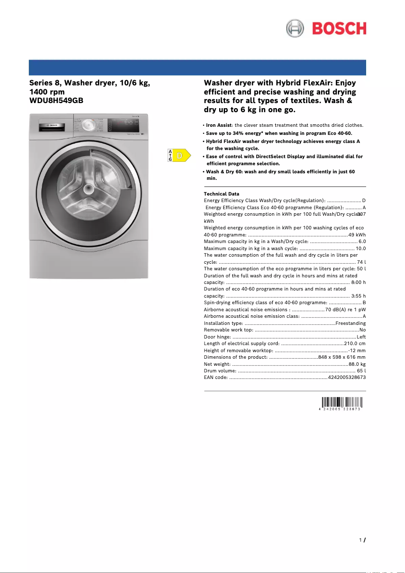 Image de la première page du manuel de l'appareil WDU8H549GB