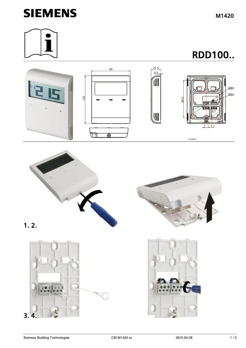 Page n°1 - Manuel utilisateur Siemens RDD100