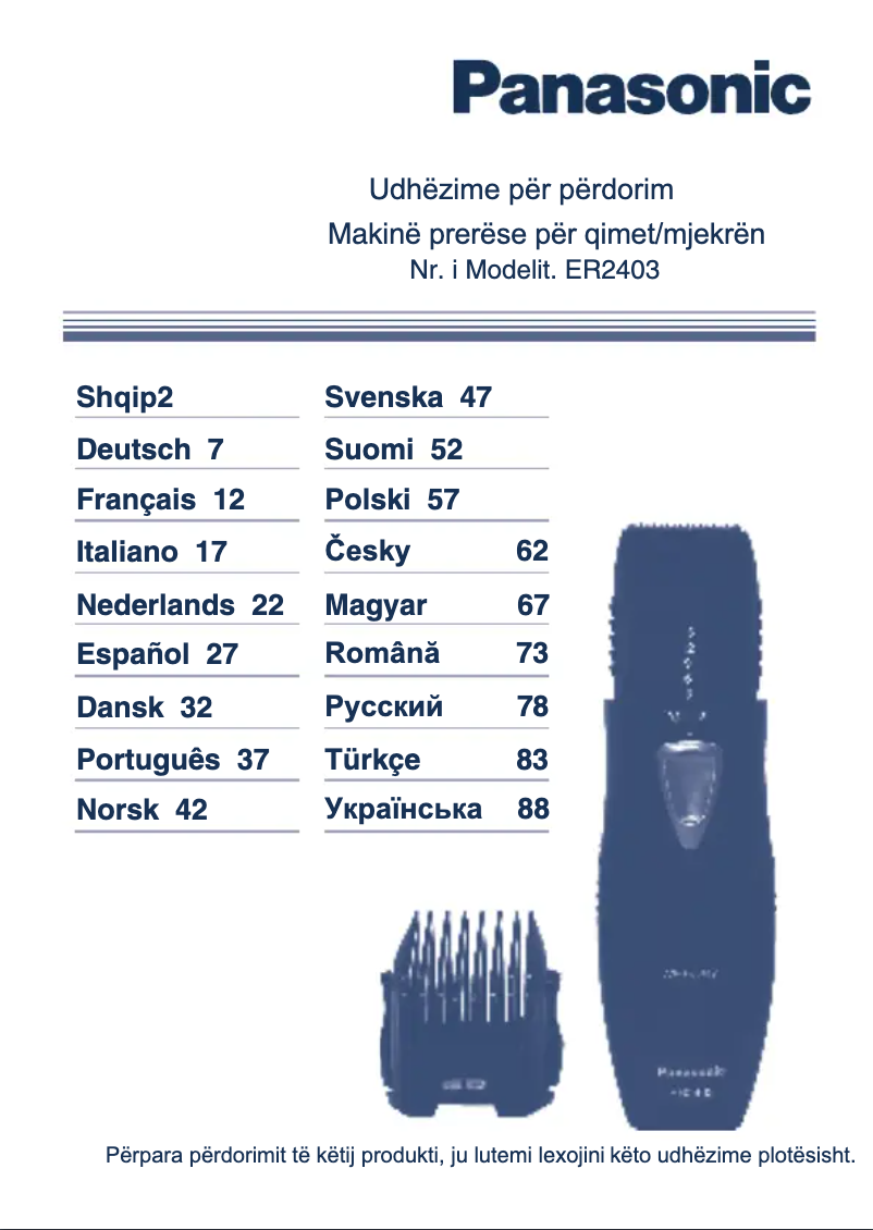 Page 1 de la notice Manuel utilisateur Panasonic ER-2403