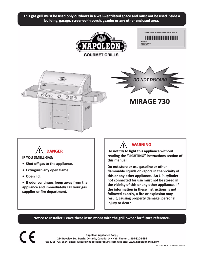 Page n°1 - Manuel utilisateur Napoleon MIRAGE 730