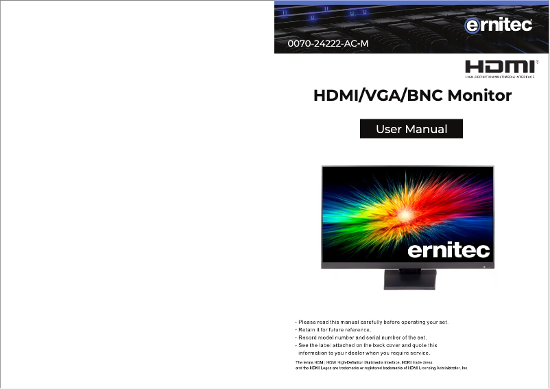 Page n°1 - Manuel utilisateur Ernitec 0070-24222-AC-M