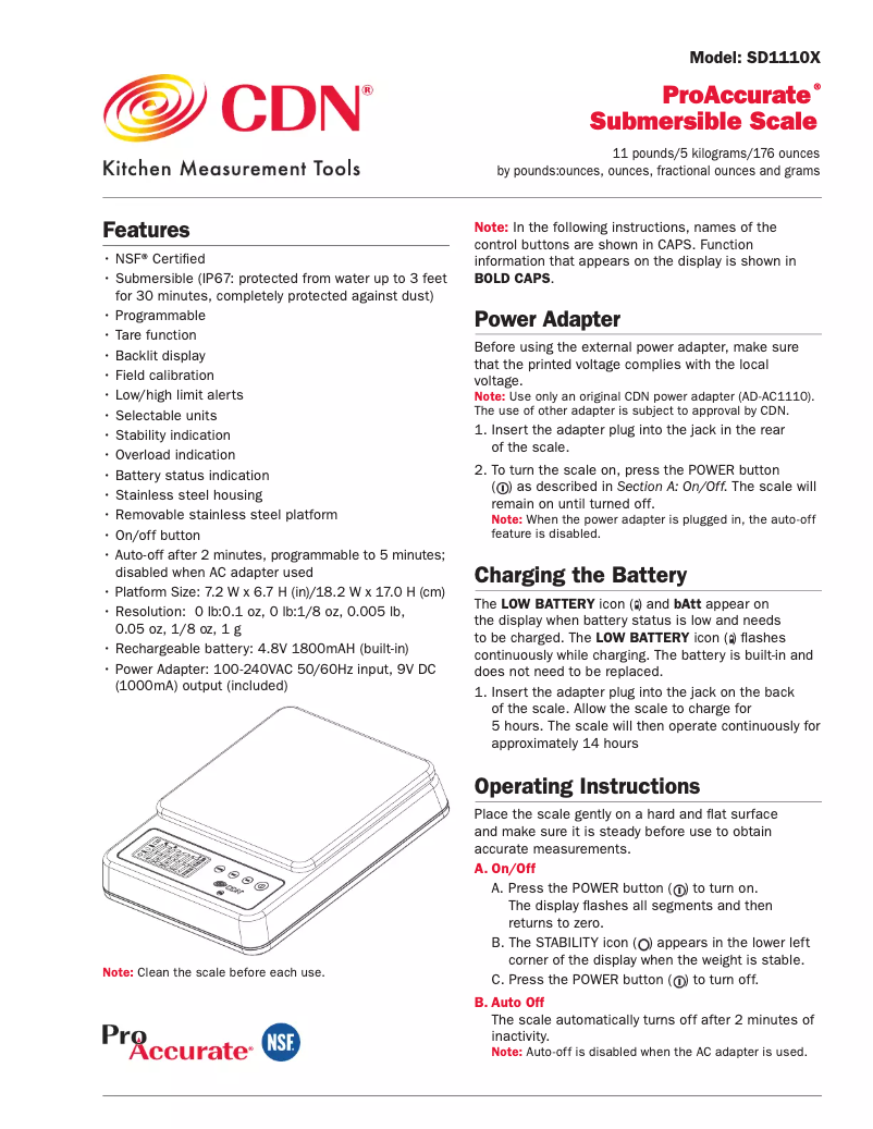 Page n°1 - Manuel utilisateur CDN SD1110X
