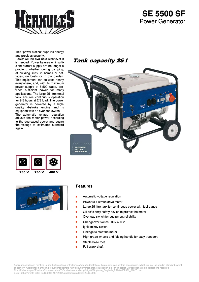 Page n°1 - Manuel utilisateur Herkules SE 5500 SF