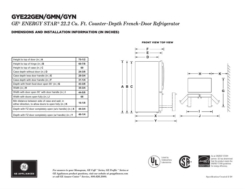 First page image of the manual for GYE22GMNES