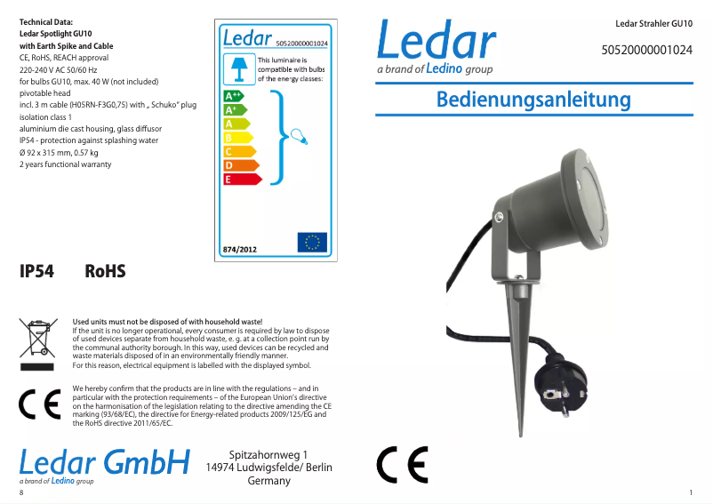 Image de la première page du manuel de l'appareil GU10