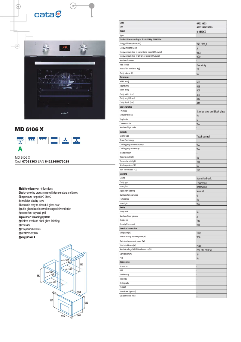 Page 1 de la notice Fiche technique CATA MD 6106 X