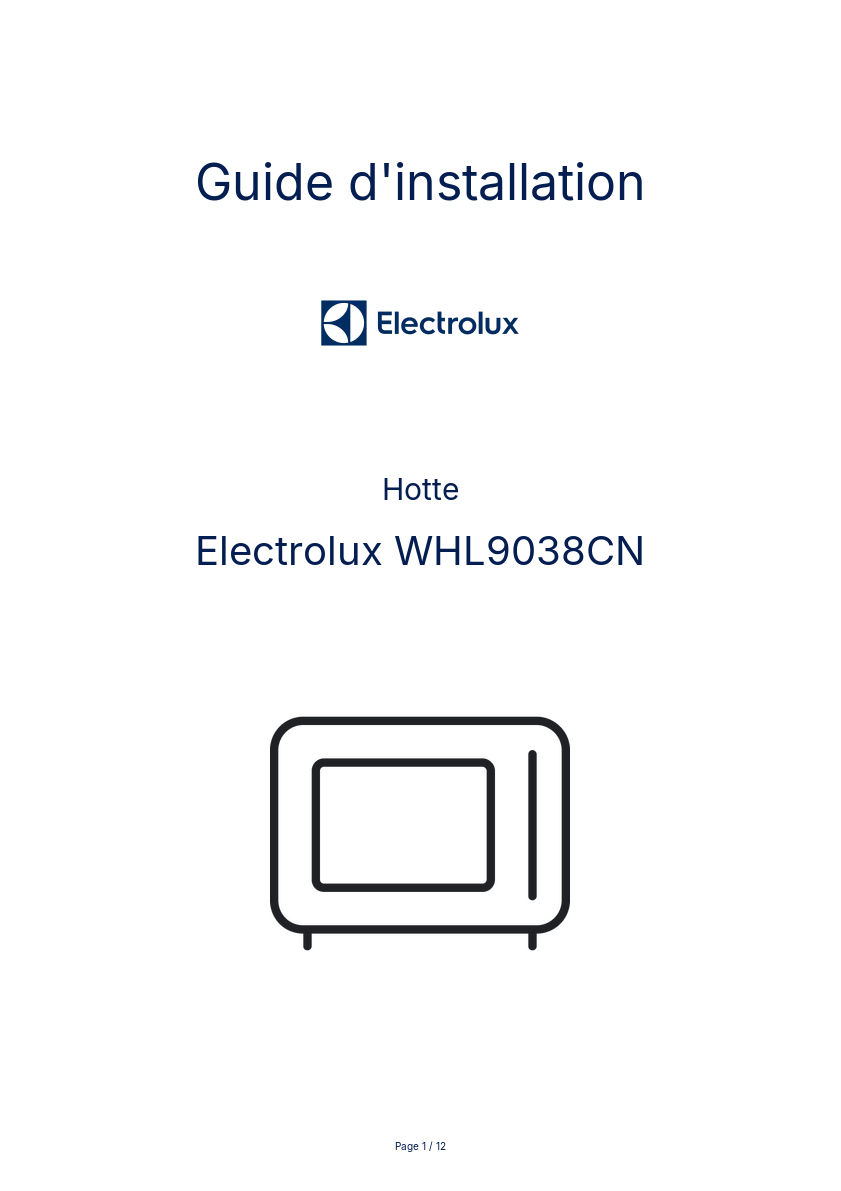 Page n°1 - Guide d'installation Electrolux WHL9038CN