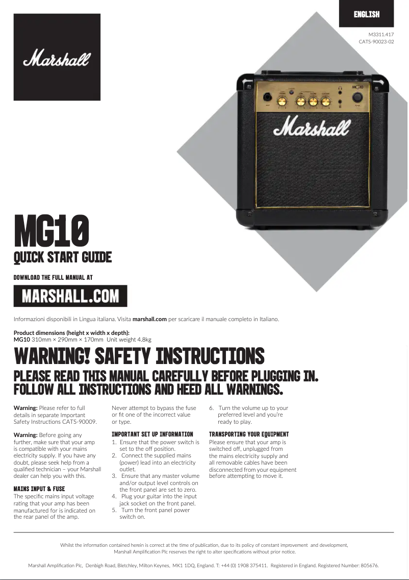 Página 1 del manual Manual de usuario Marshall MG10