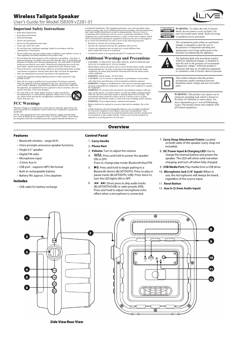 Page 1 de la notice Manuel utilisateur iLive ISB309B
