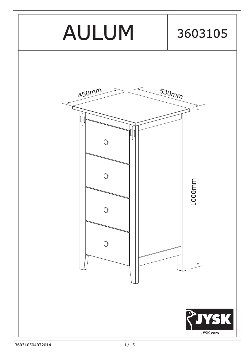 Page 1 de la notice Manuel utilisateur JYSK Aulum (53x100x45)