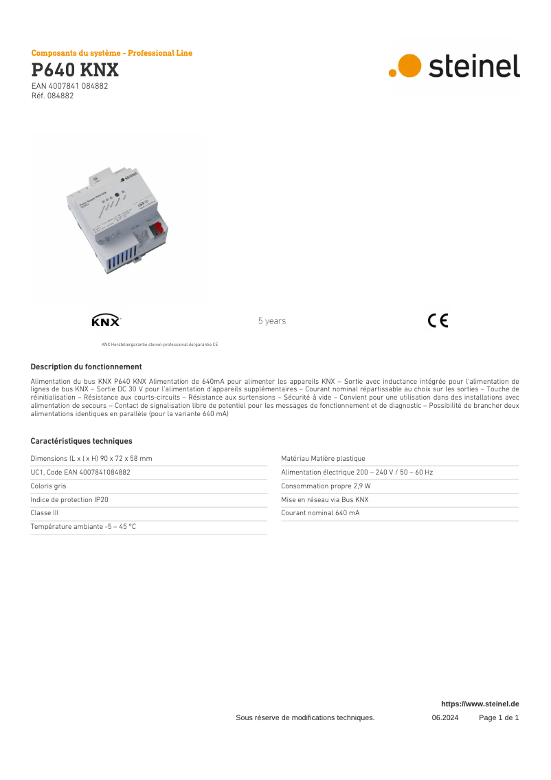 Image de la première page du manuel de l'appareil P640 KNX