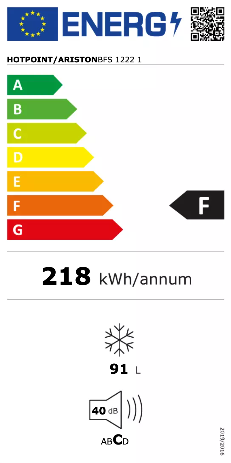Page n°1 - Label énergétique Hotpoint BFS 1222.1