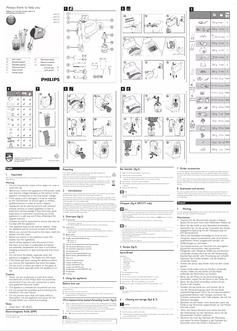 Page n°1 - Manuel utilisateur Philips Viva Collection HR1577