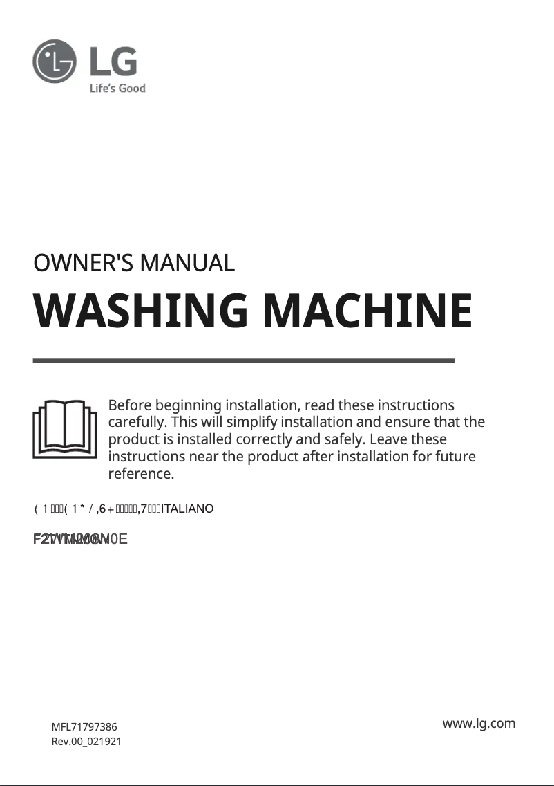 Page n°1 - Manuel utilisateur LG F2WM208N0E