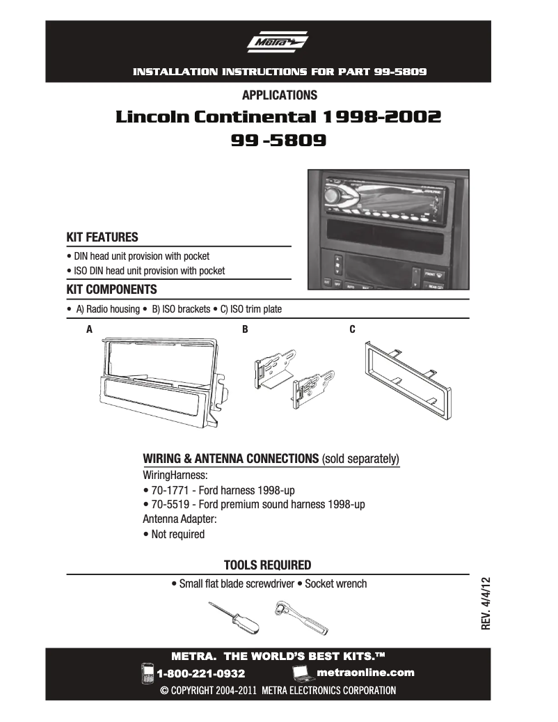 Page n°1 - Manuel utilisateur Metra 99-5809