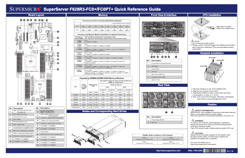 Page 1 de la notice Guide de démarrage rapide Supermicro SuperServer F628R3-FC0PT+