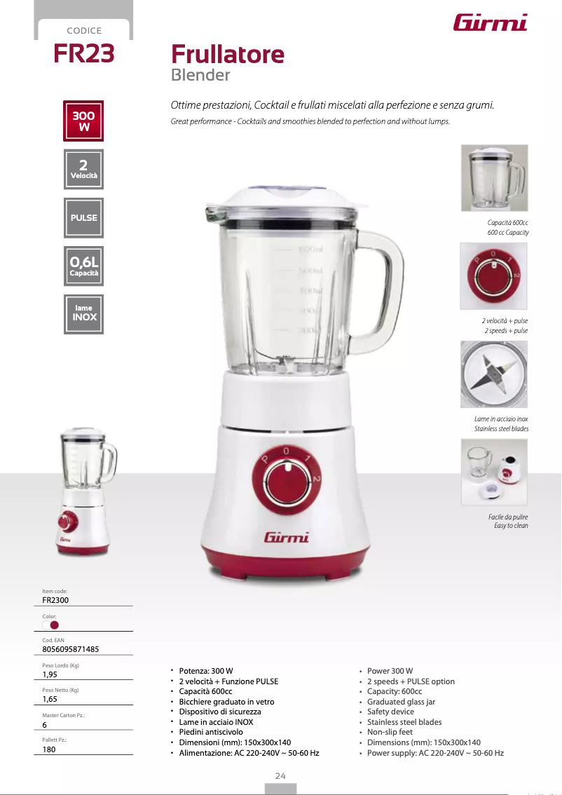 Page 1 de la notice Fiche technique Girmi FR23