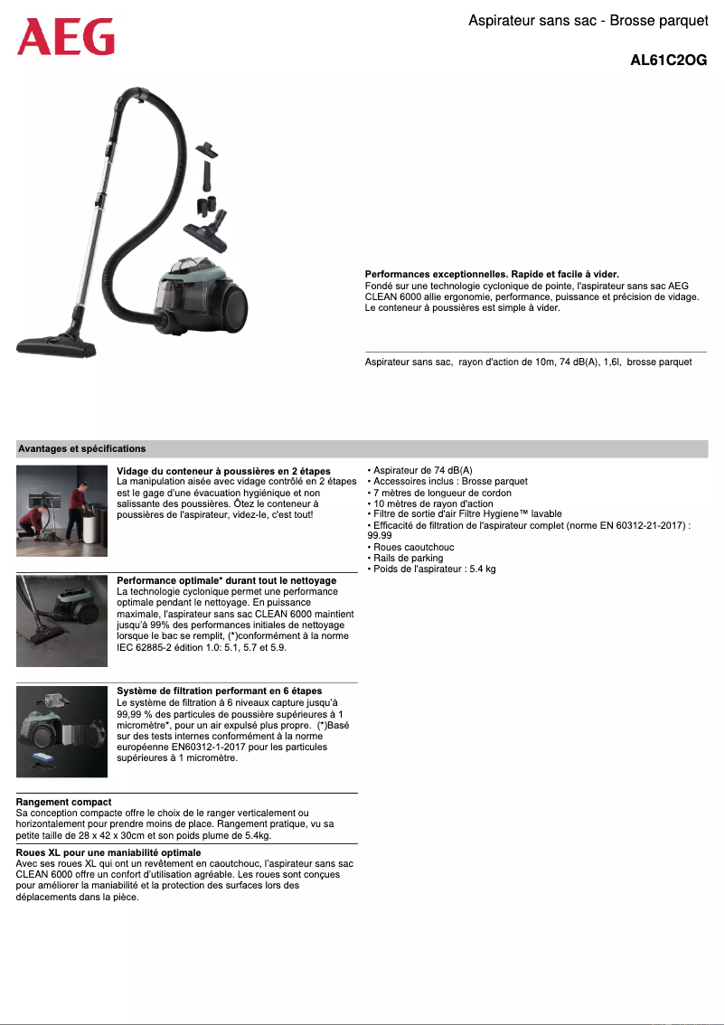 Page 1 de la notice Fiche technique AEG AL61C2OG