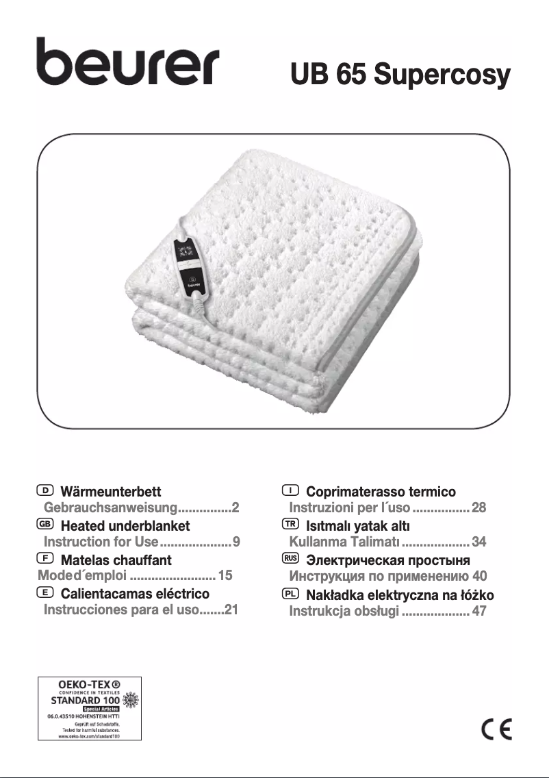 Page 1 de la notice Mode d'emploi Beurer UB 65 SuperCosy