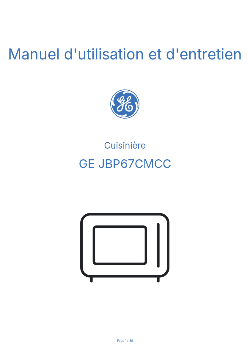 Image de la première page du manuel de l'appareil JBP67CMCC
