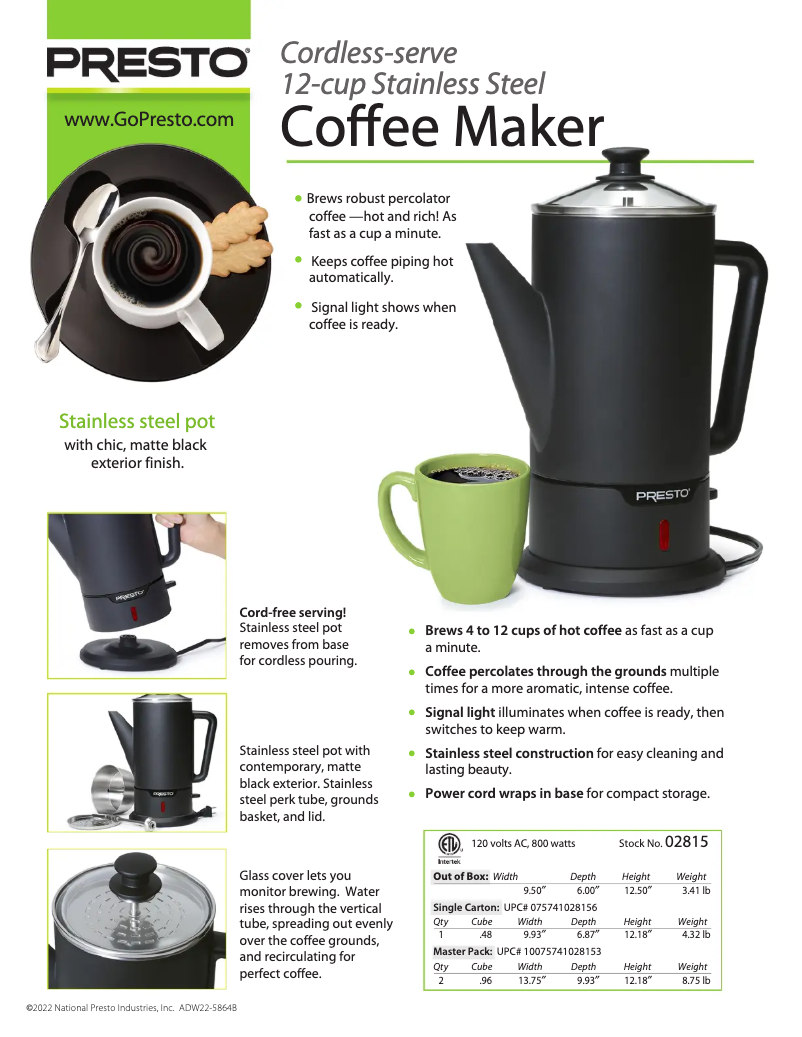 Page 1 de la notice Fiche technique Presto 02815