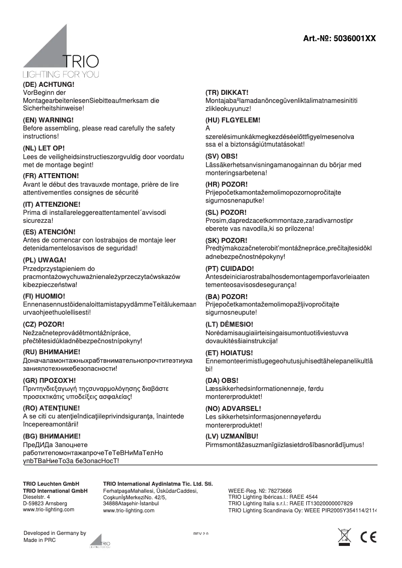 Page 1 de la notice Manuel utilisateur Trio Lighting Cherry 503600101