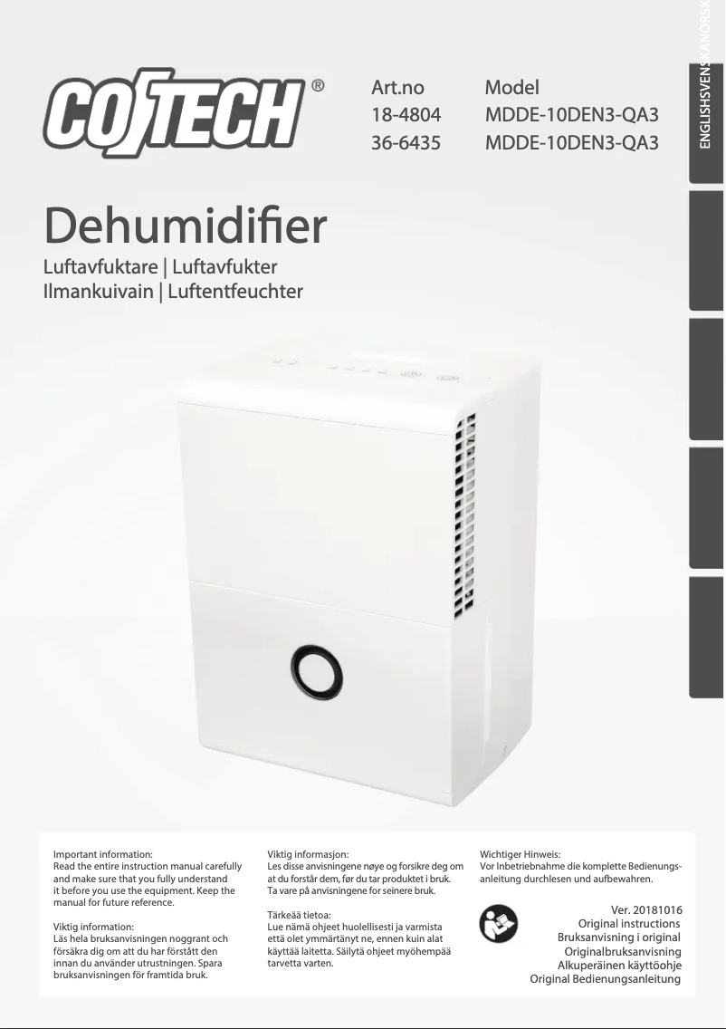 Image de la première page du manuel de l'appareil MDDE-10DEN3-QA3