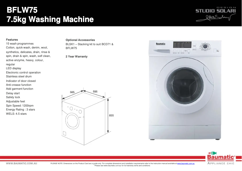 Image de la première page du manuel de l'appareil BFLW75